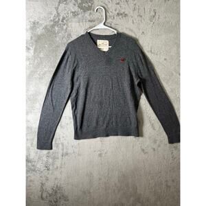 Hollister‎ Gray V-Neck Knit Sweater Men’s Medium Classic Logo Preppy Casual